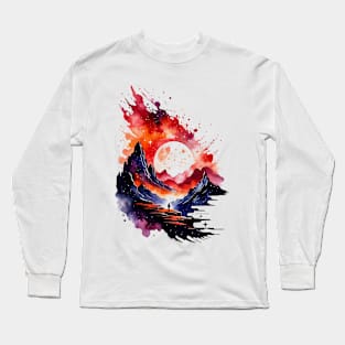 Fiery Abstract Watercolor Fantasy Landscape Long Sleeve T-Shirt